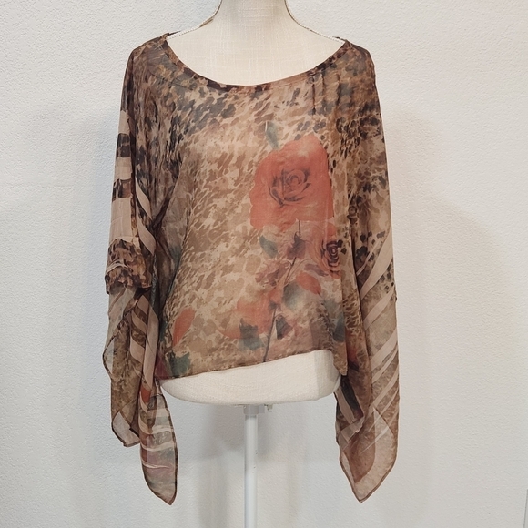 SANS Souci Cropped Boho Sheer Flowy Floral Loose Arm Top Size M - Picture 1 of 8